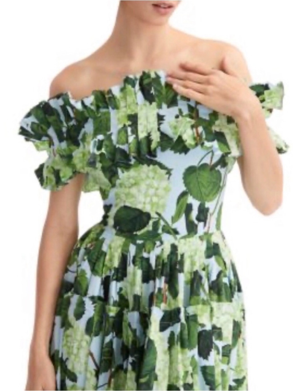 ❤️ SUNFERE ❤️ GORGEOUS FLORAL RUFFLES WITH Off SHOULDER GREEN MAXI DRESS . - Picture 2 of 2